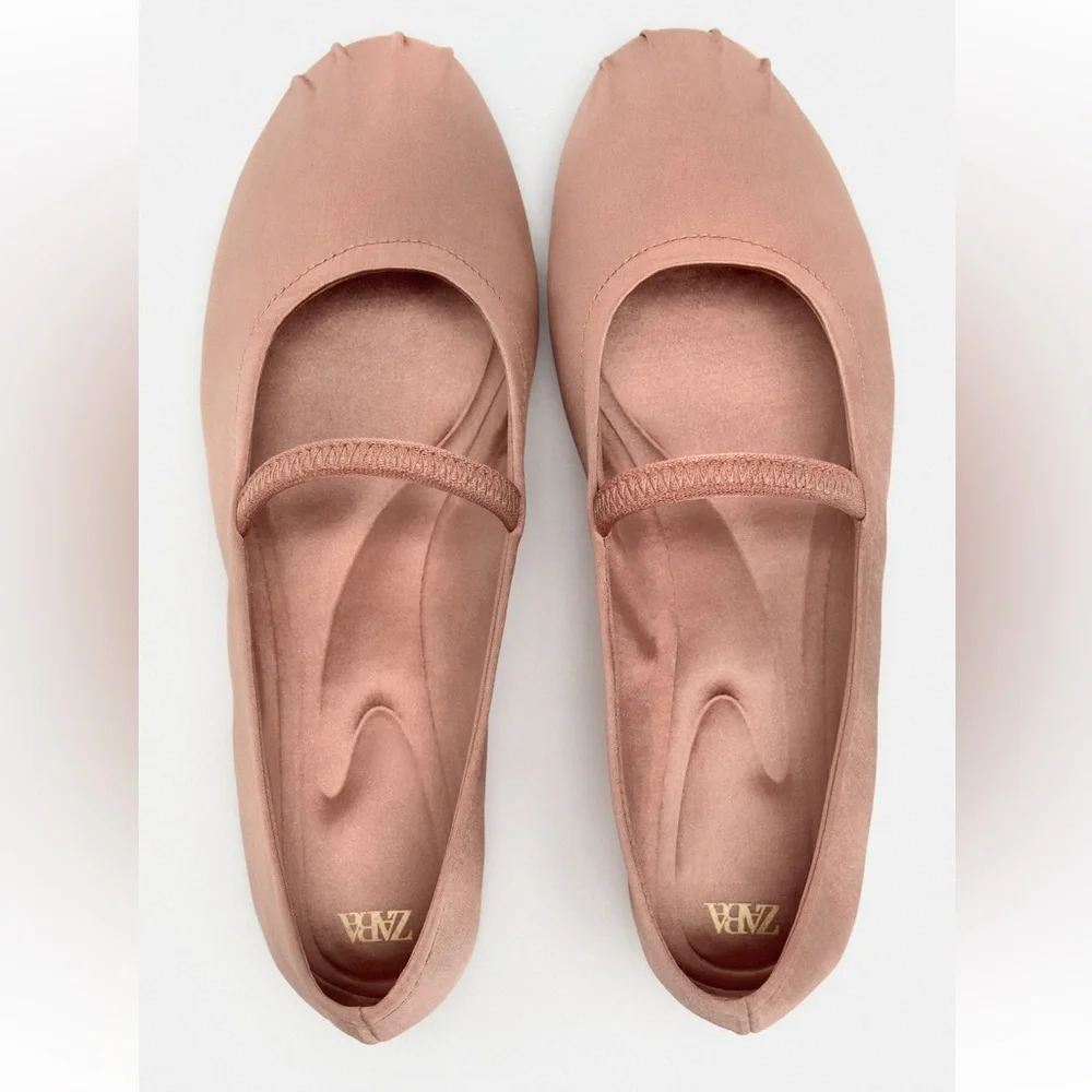Zara satin effect ballet flats muted pink NWT - Picture 1 of 7